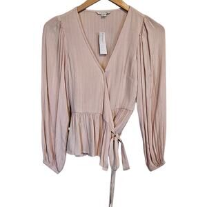 American Eagle Long Sleeve Wrap Top Blouse Women's XS Balletcore Dainty Pastel